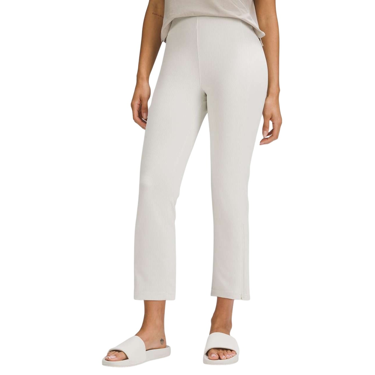 Lululemon Ribbed Softstreme Zip-Leg High-Rise Cropped Pants 25" Bone Size 2 Nwt